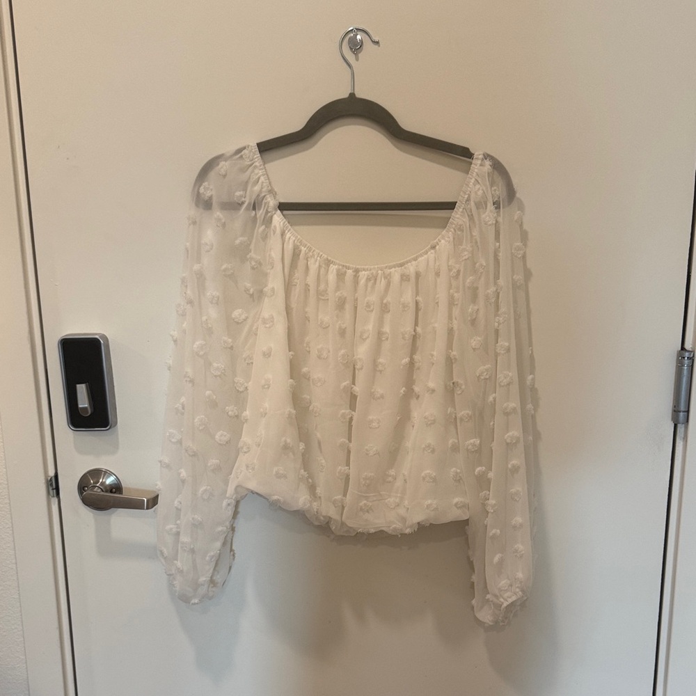 Slightly Cropped White Polka Dot Women's Top